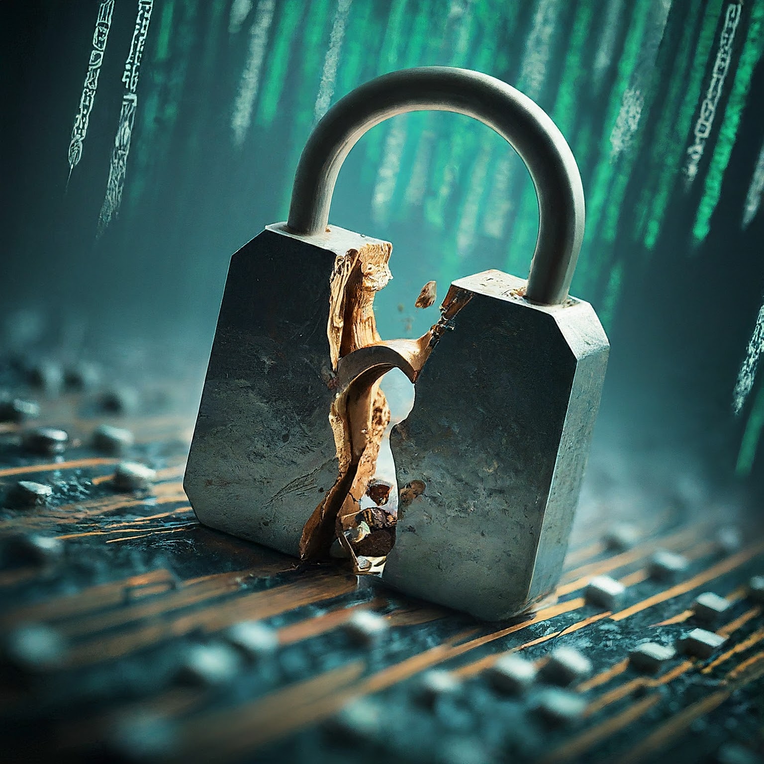 Broken padlock symbolizing cybersecurity vulnerabilities and data breaches